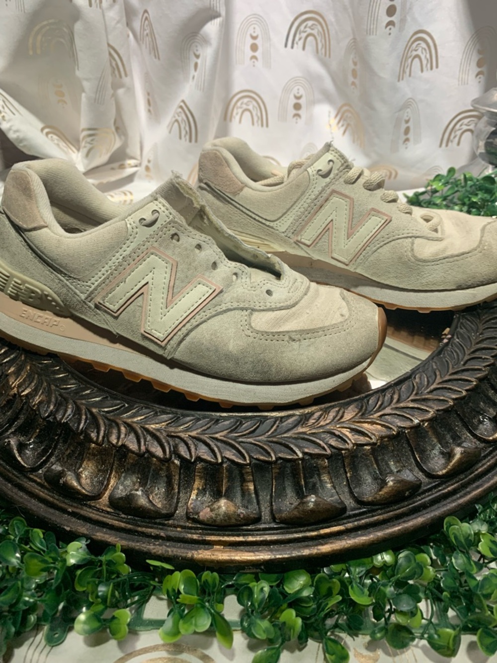 New Balance Light Beige Suede Low-Top Sneakers
